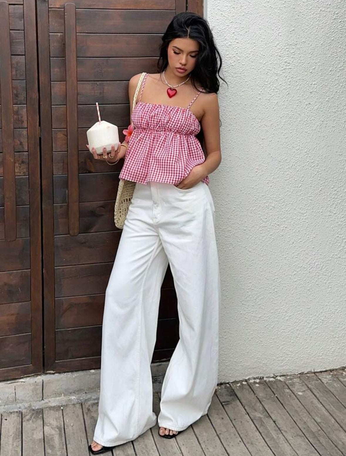 Plaid ruched cami top