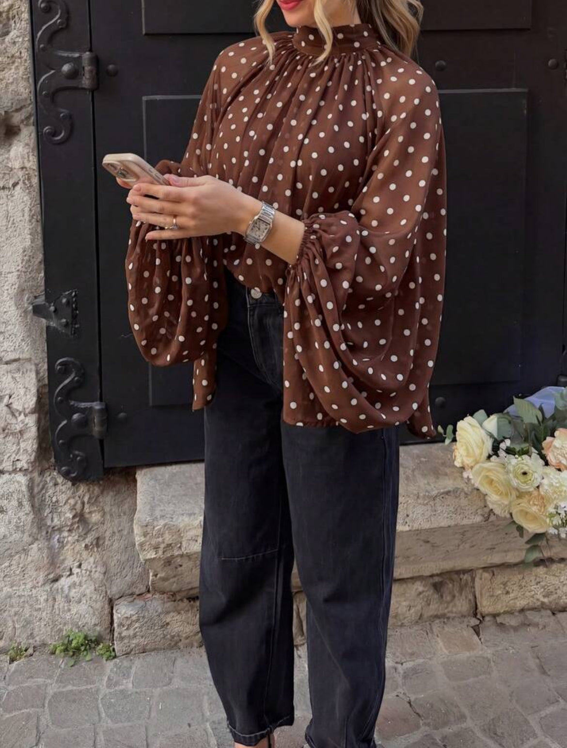 Polka Dot Chiffon Sheer Top