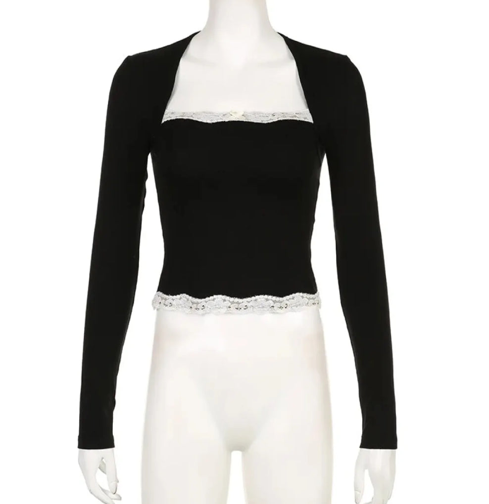 Lace patchwork knit top
