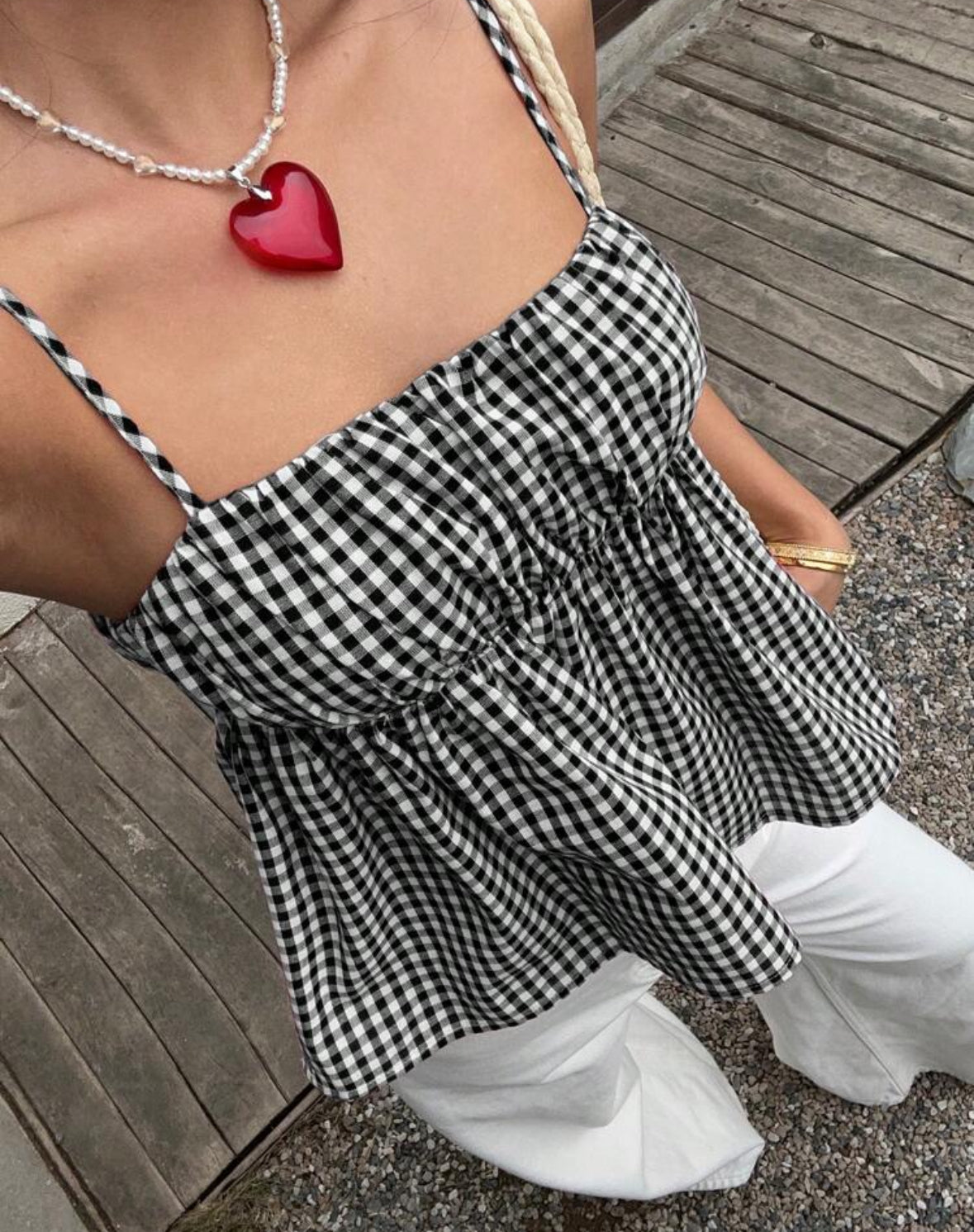 Plaid ruched cami top