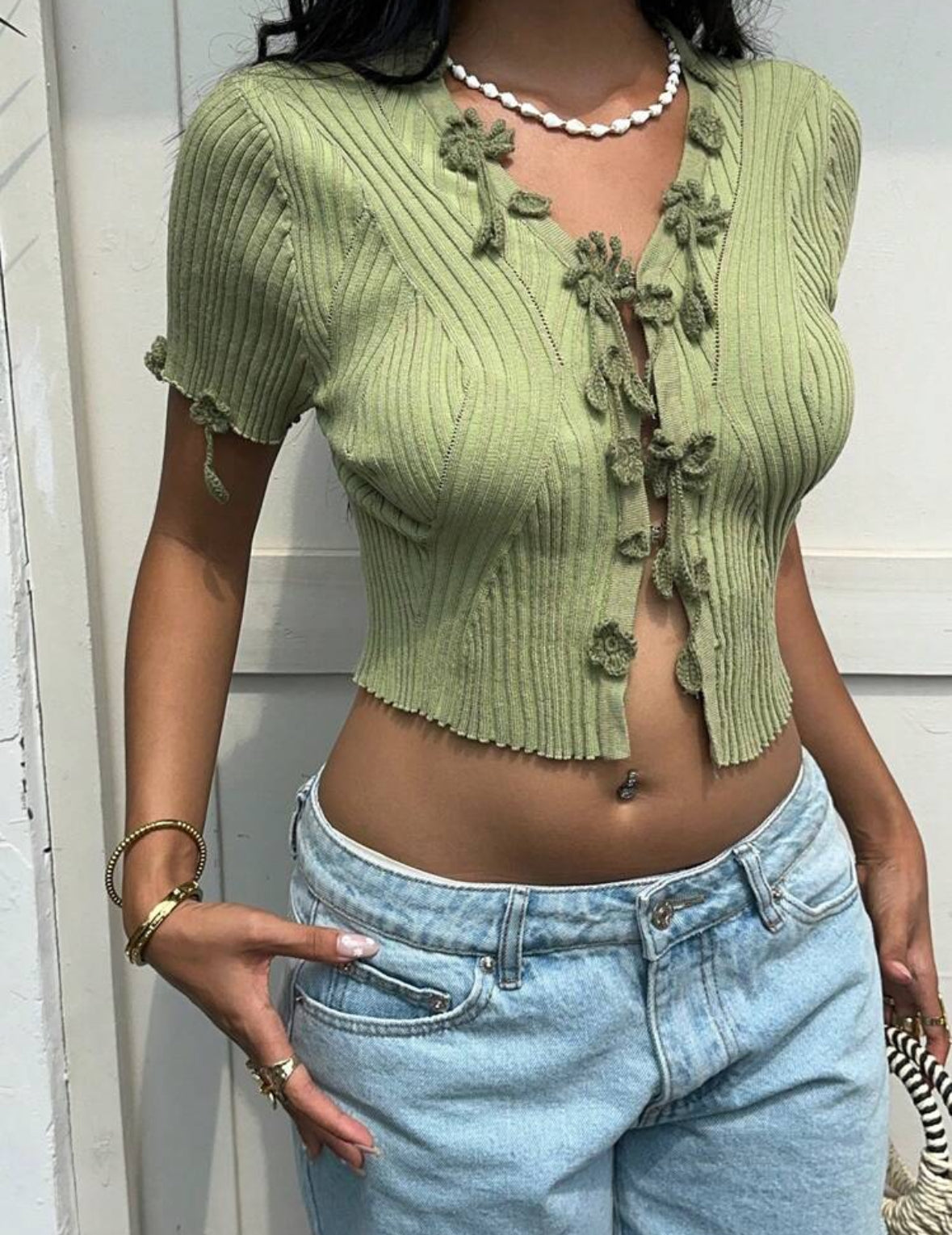 Green flower tee