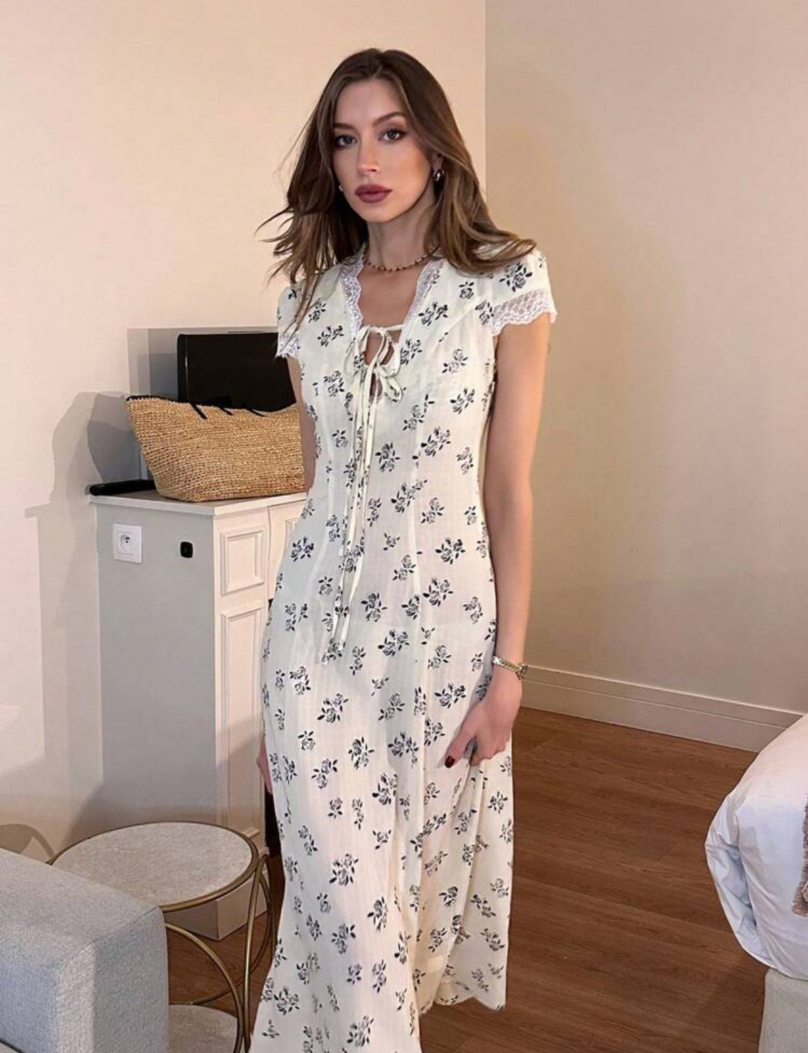 French V neck Dress