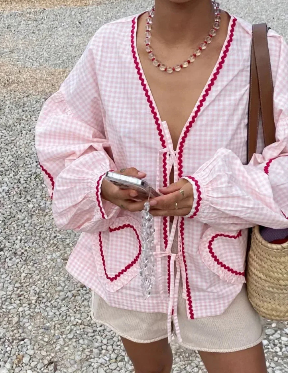 Heart Checkered Cardigan