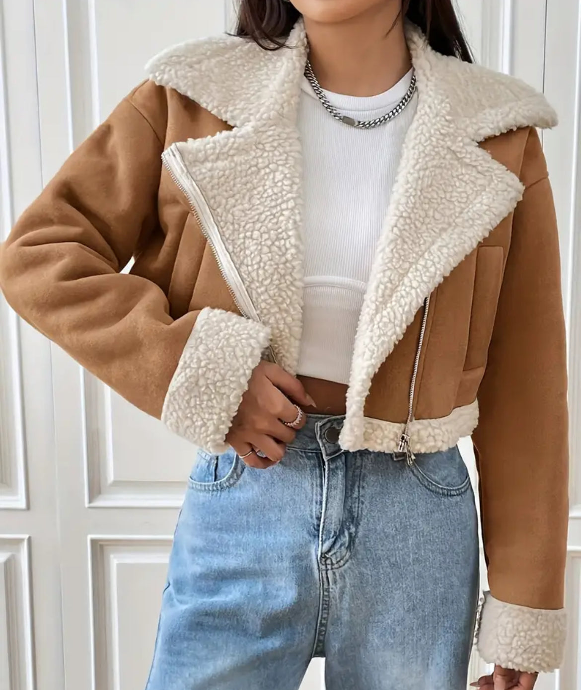 Chic fleece biker jacket