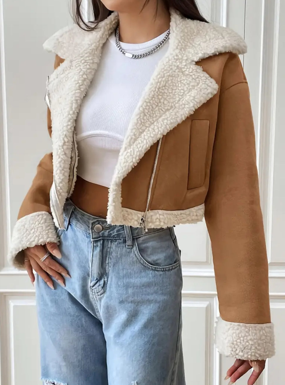 Chic fleece biker jacket