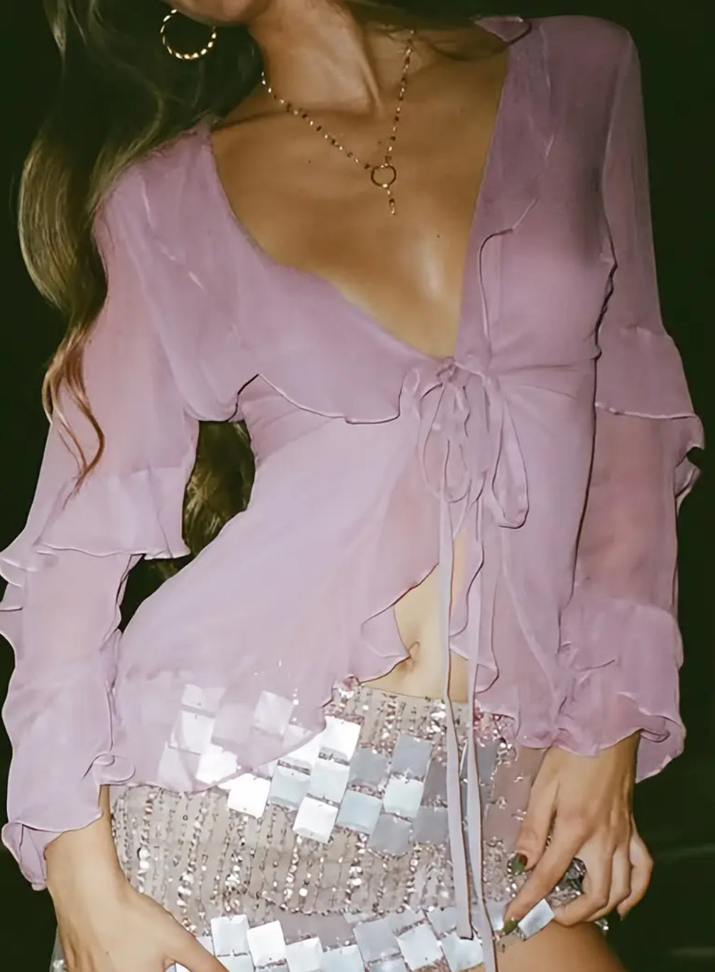 Lilac Frill Sheer Lace Blouse