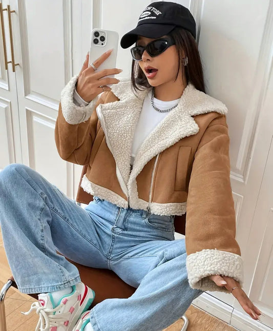 Chic fleece biker jacket