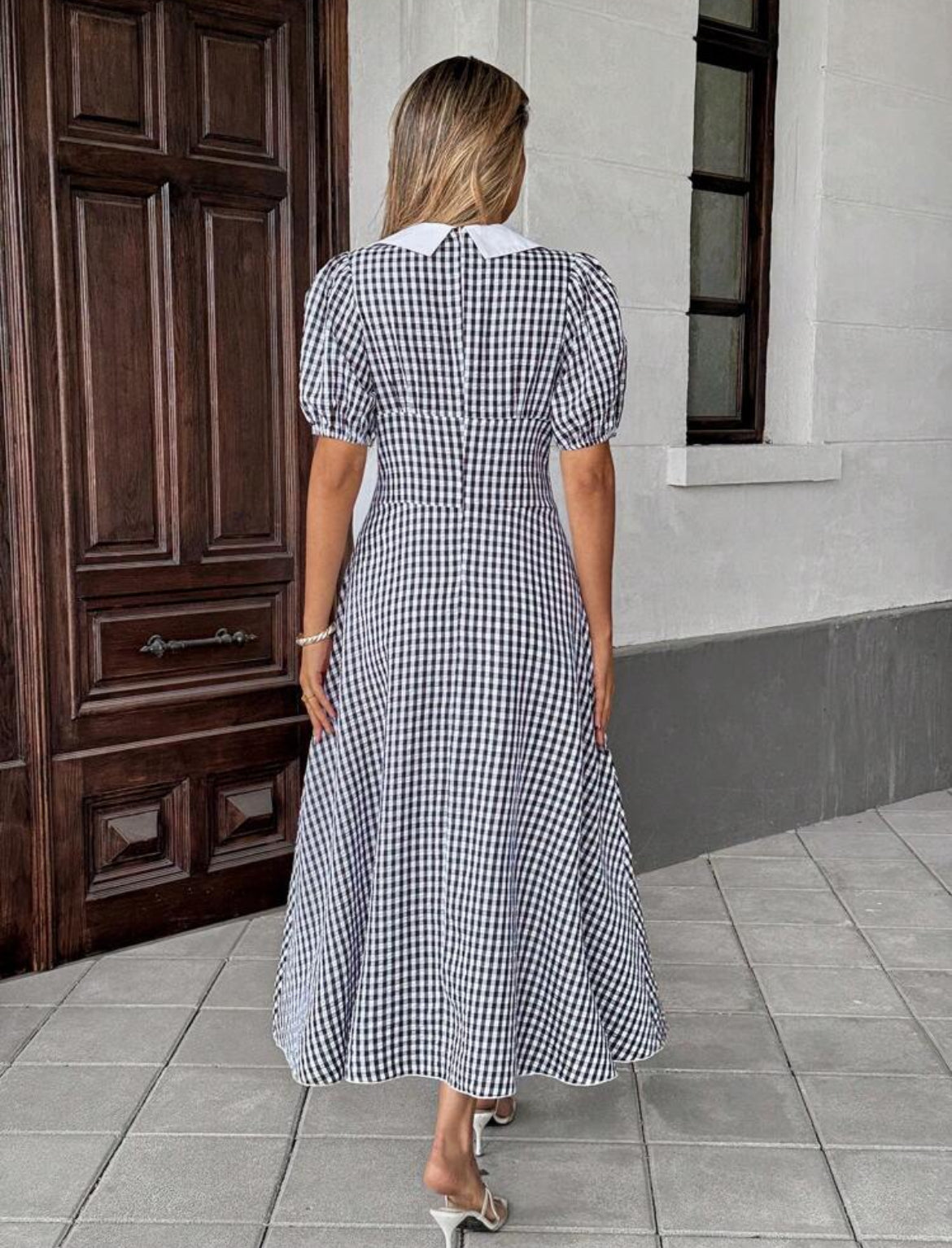 Gingham Puff Collar Dress
