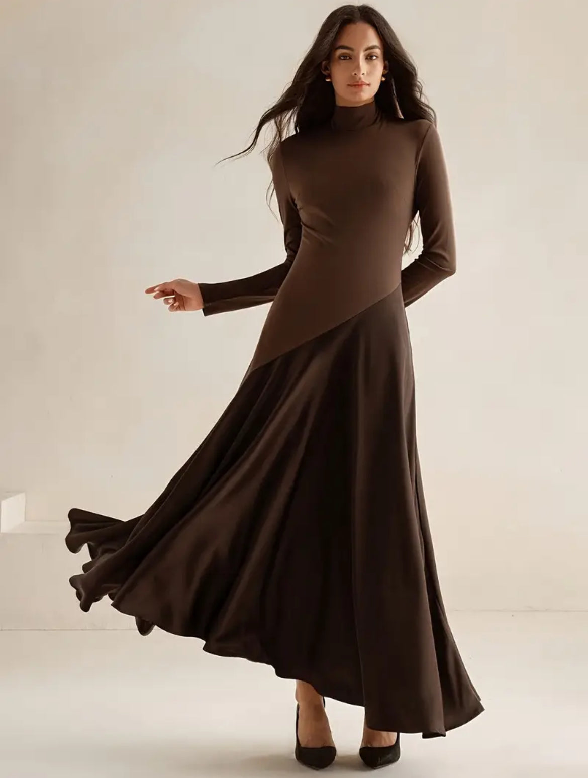 Brown Long Sleeve Dress