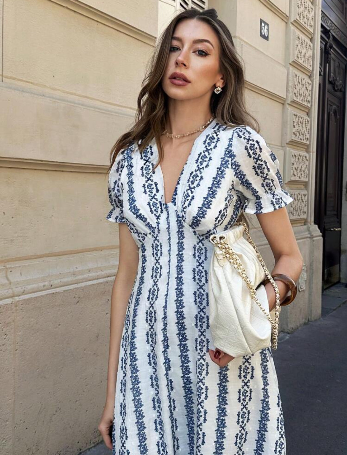 Puff sleeves V neck Dress