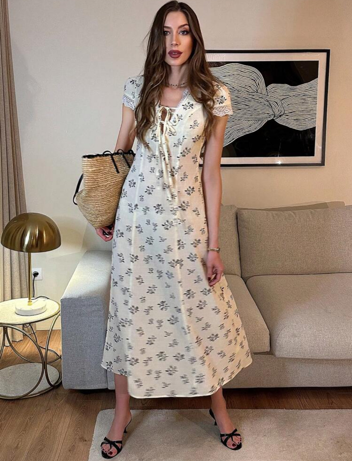 French V neck Dress