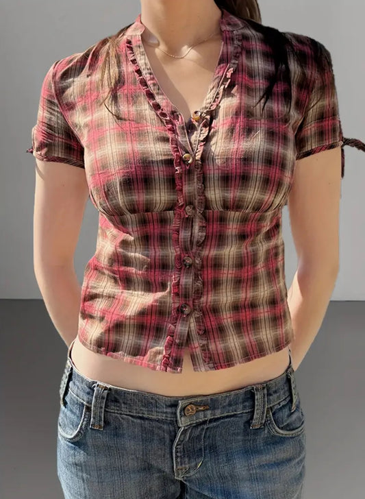 French V neck Button Down