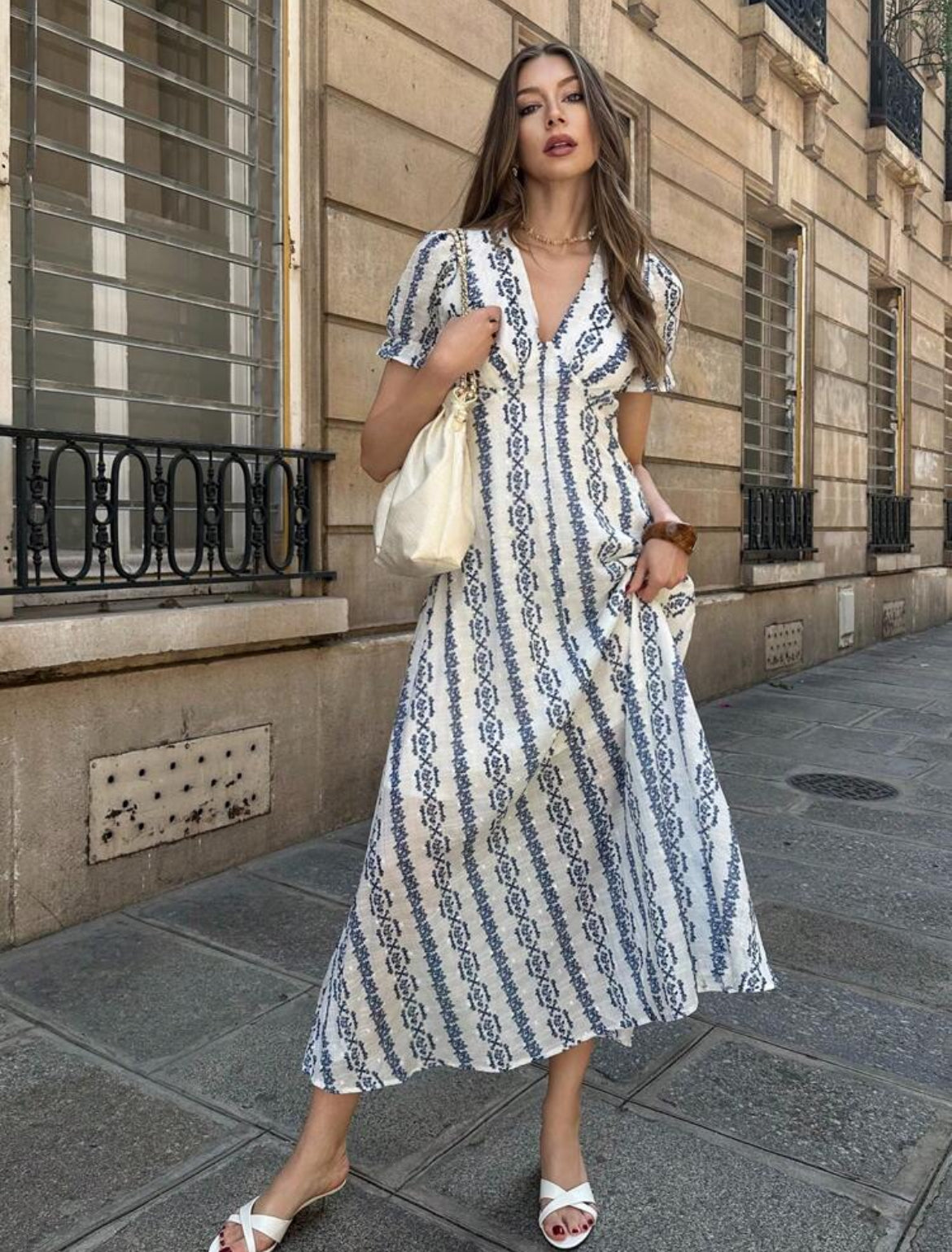 Puff sleeves V neck Dress