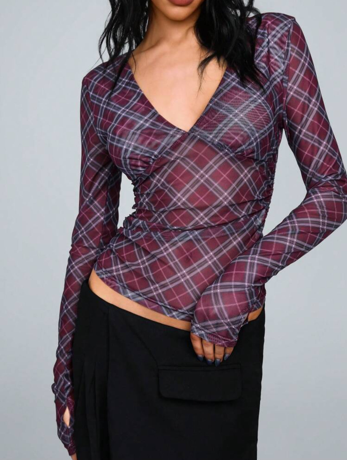 Plaid Mesh top