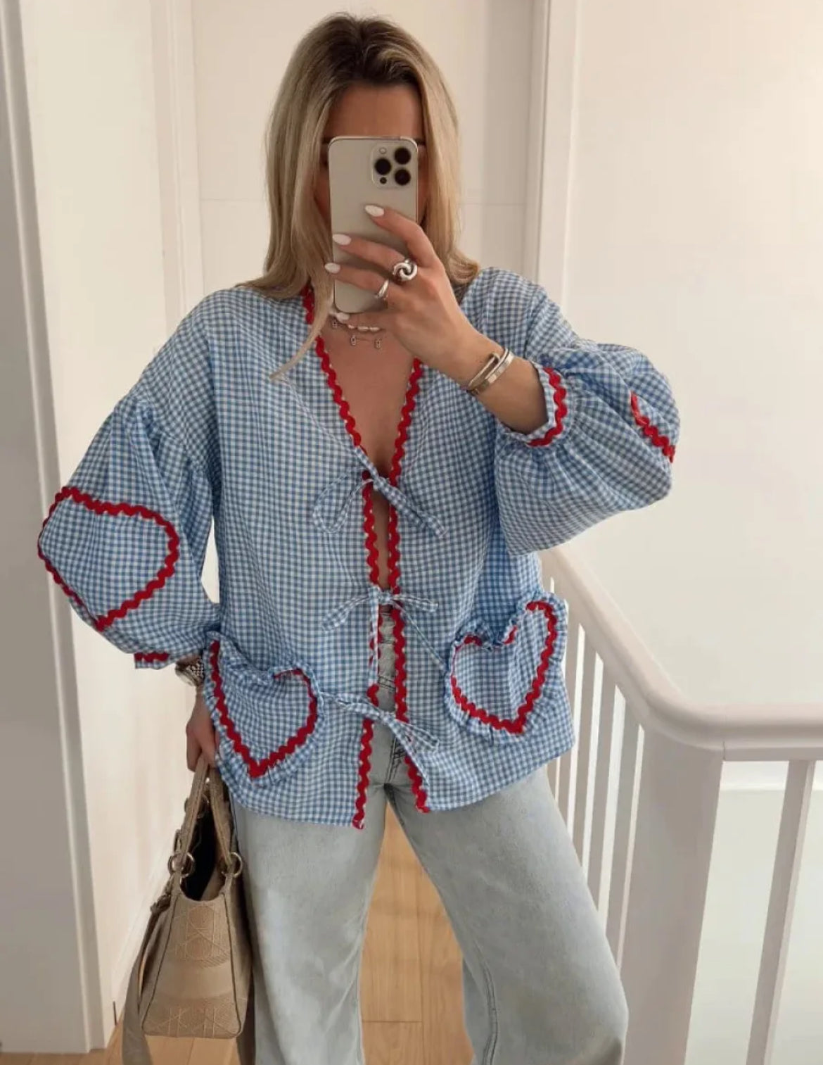 Heart Checkered Cardigan