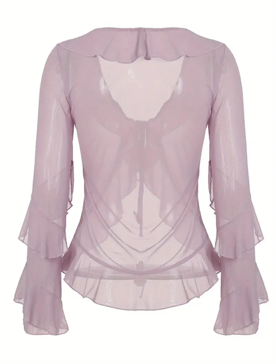 Lilac Frill Sheer Lace Blouse