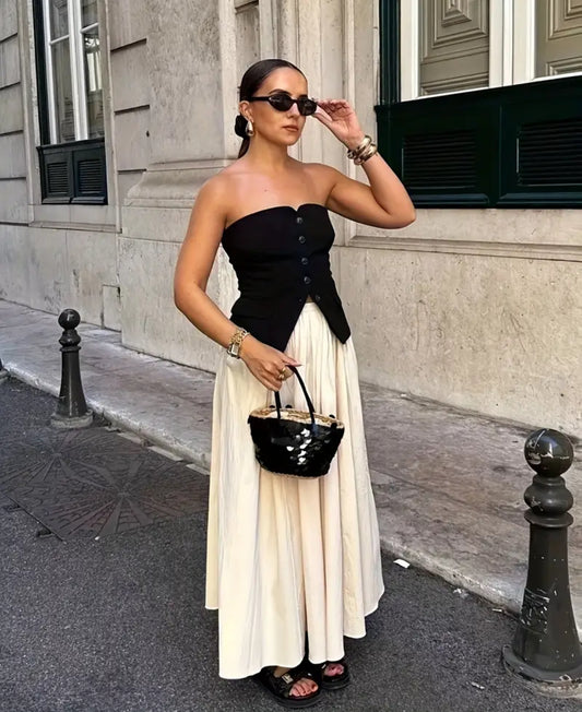 (Beige) Flowy Skirt