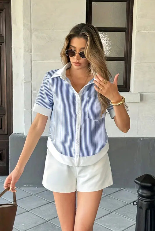 Color block button down