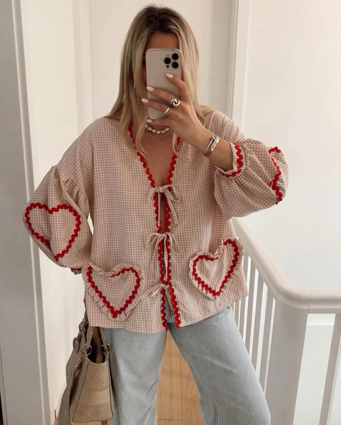 Heart Checkered Cardigan