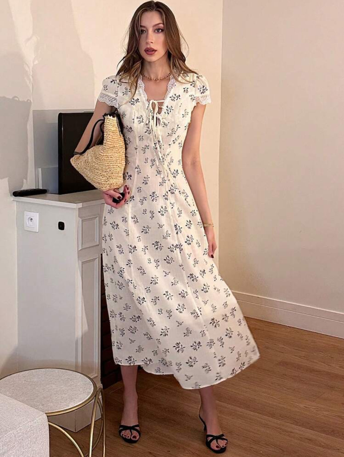 French V neck Dress