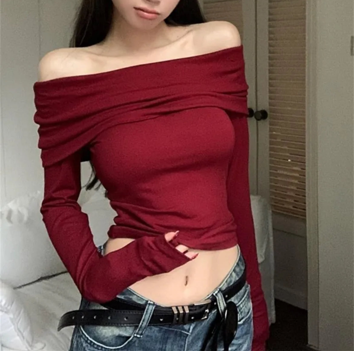 Off-shoulder Red Top