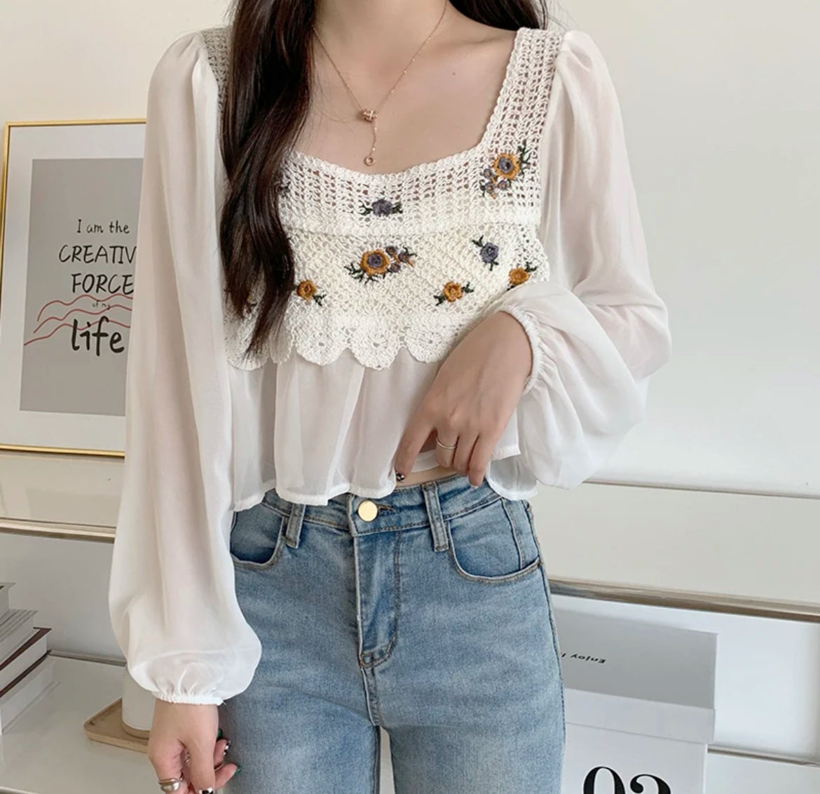Embroidered Crochet Blouse