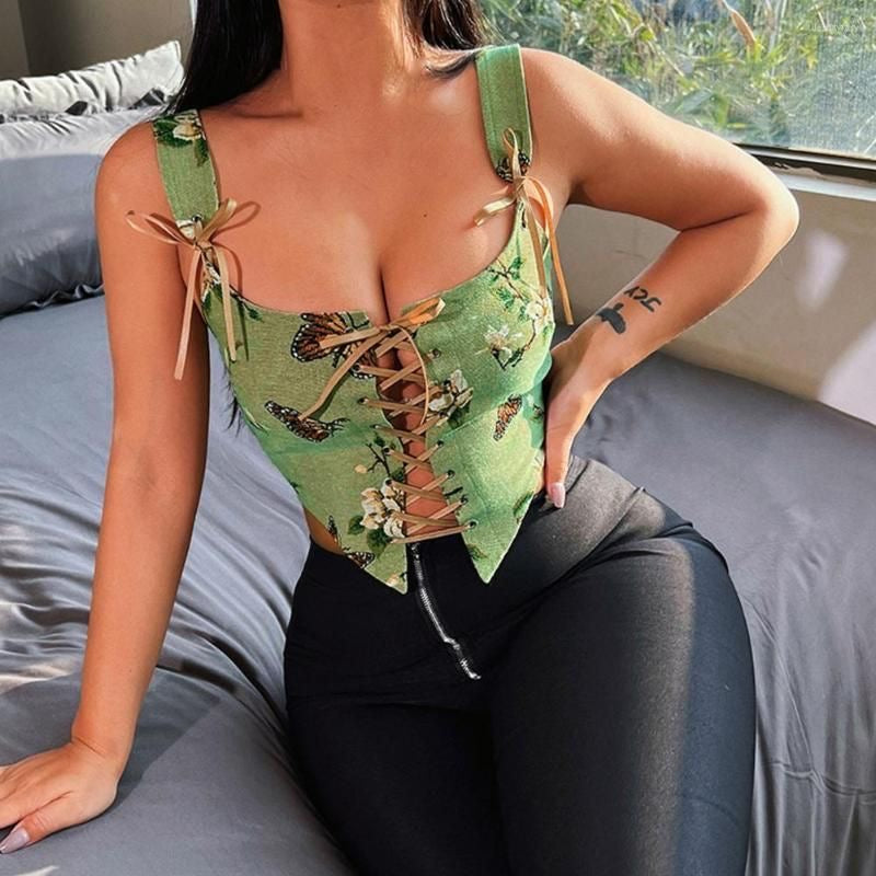 Lace Up Flower Retro Corset