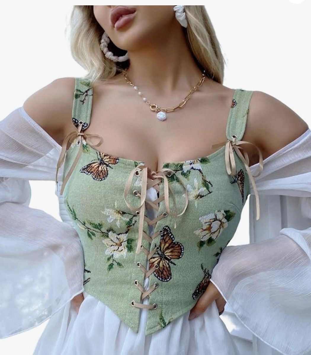 Lace Up Flower Retro Corset