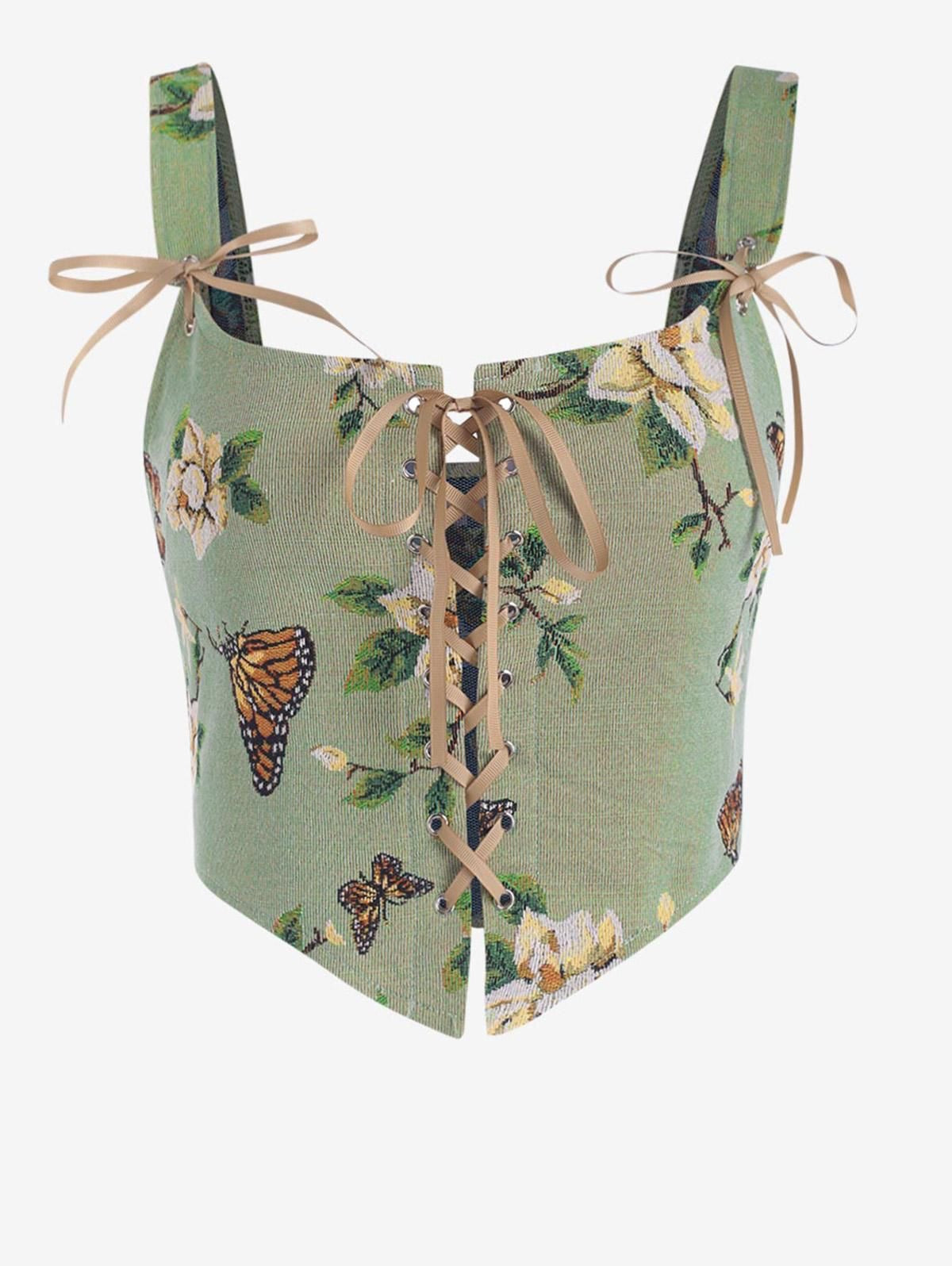 Lace Up Flower Retro Corset