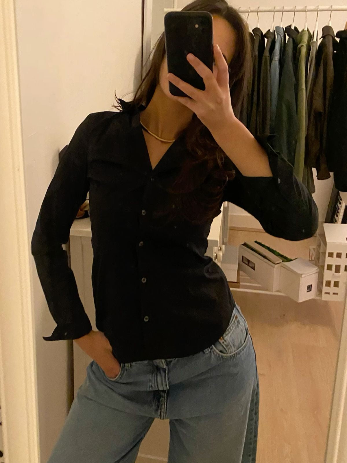 Plain black button down