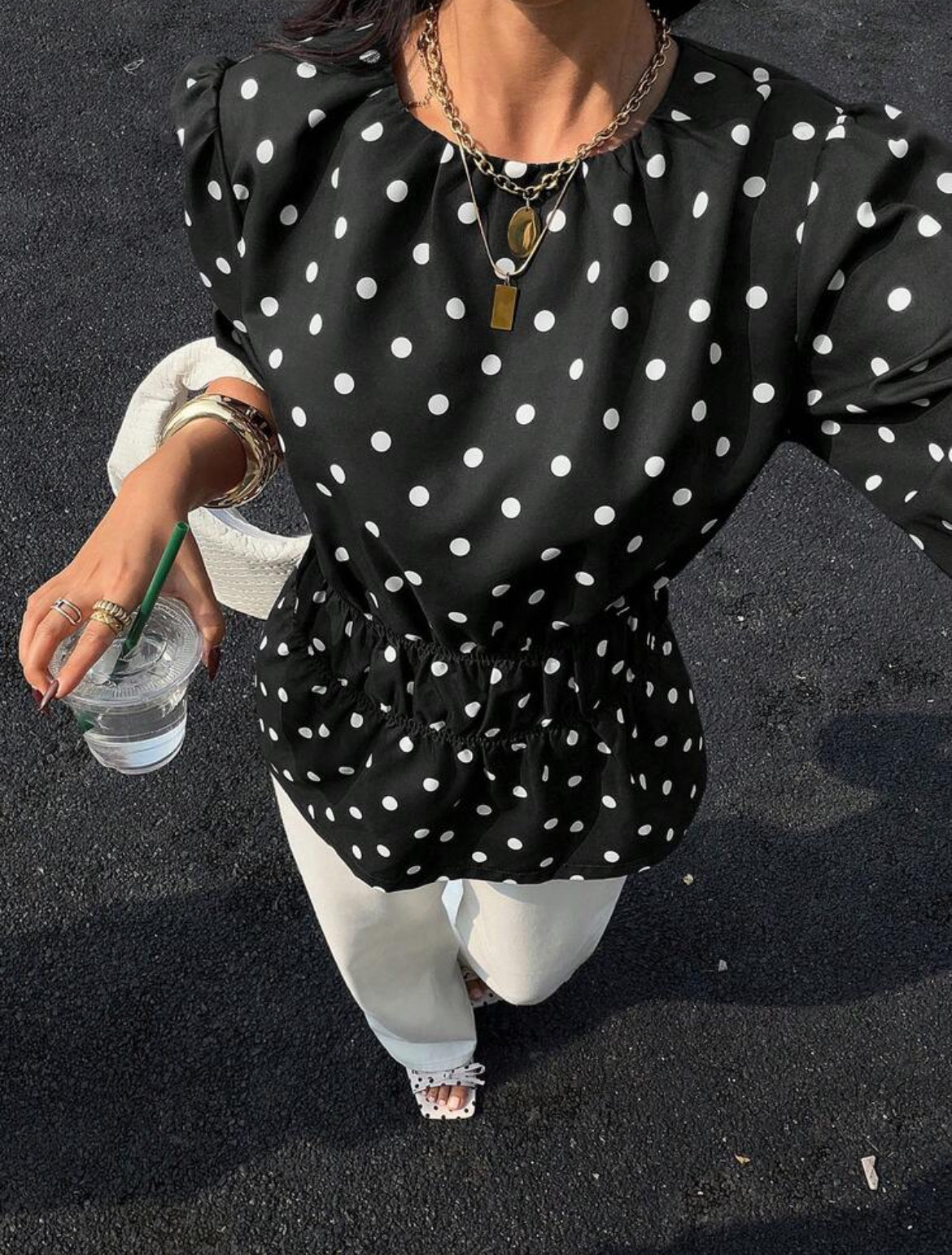 Polka Dot Petal Sleeve Top