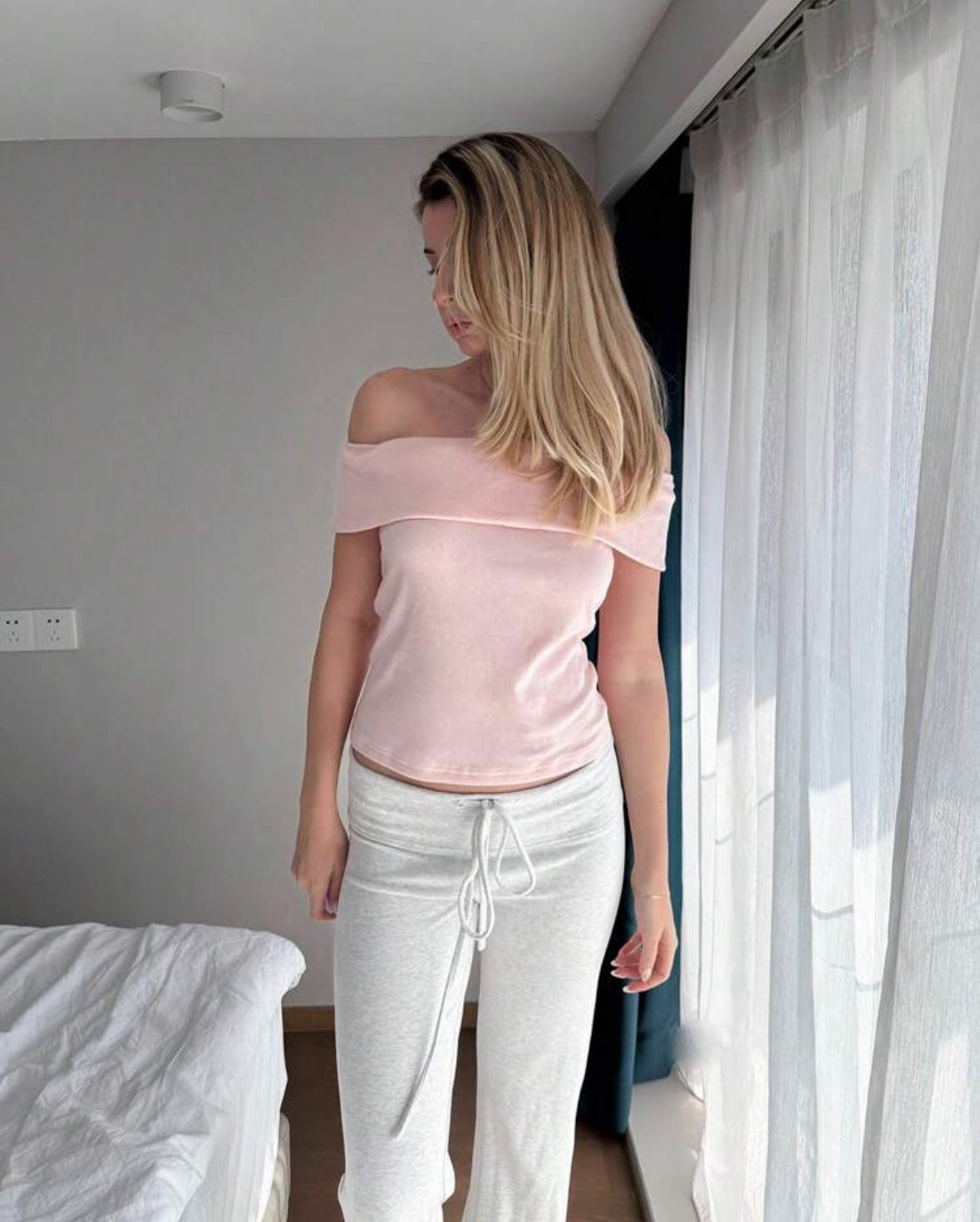 Pink off shoulder tee