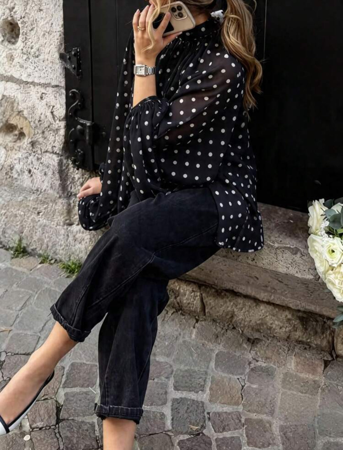 Polka Dot Chiffon Sheer Top