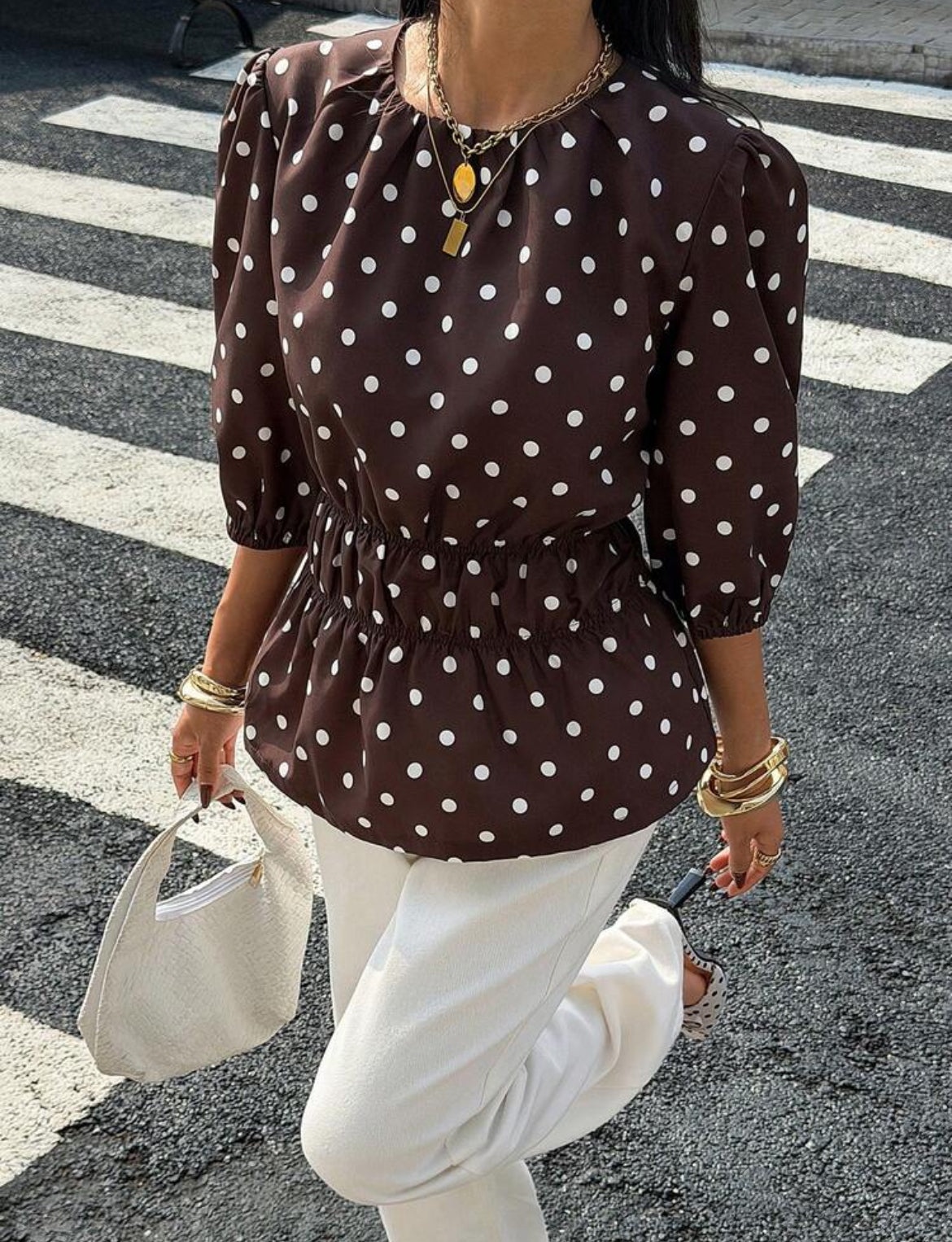 Polka Dot Petal Sleeve Top