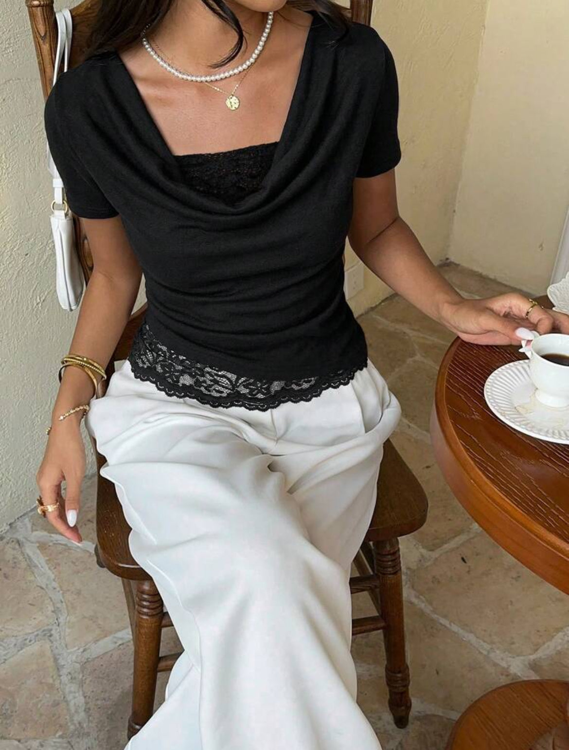 French Style Draped Lace Blouse