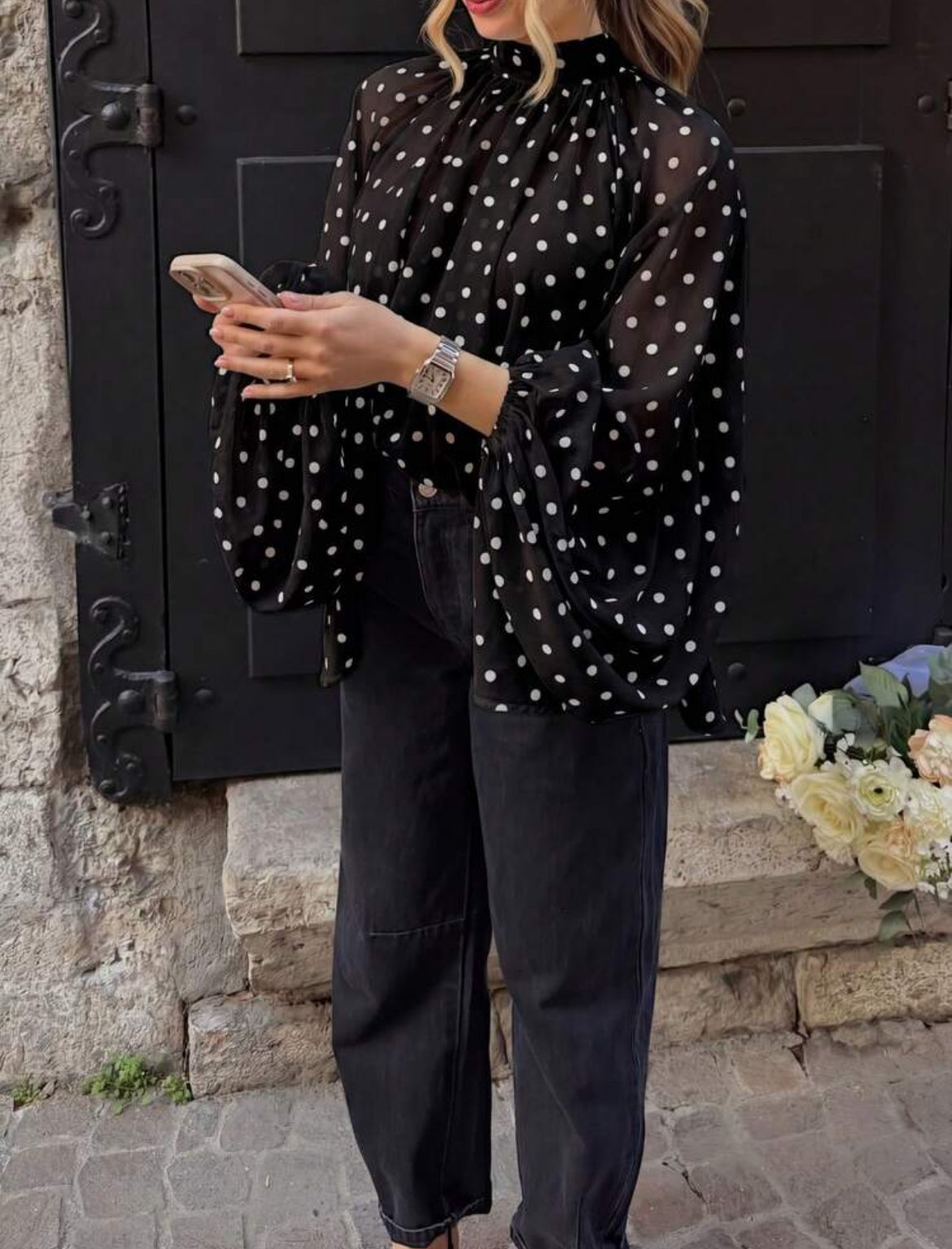 Polka Dot Chiffon Sheer Top