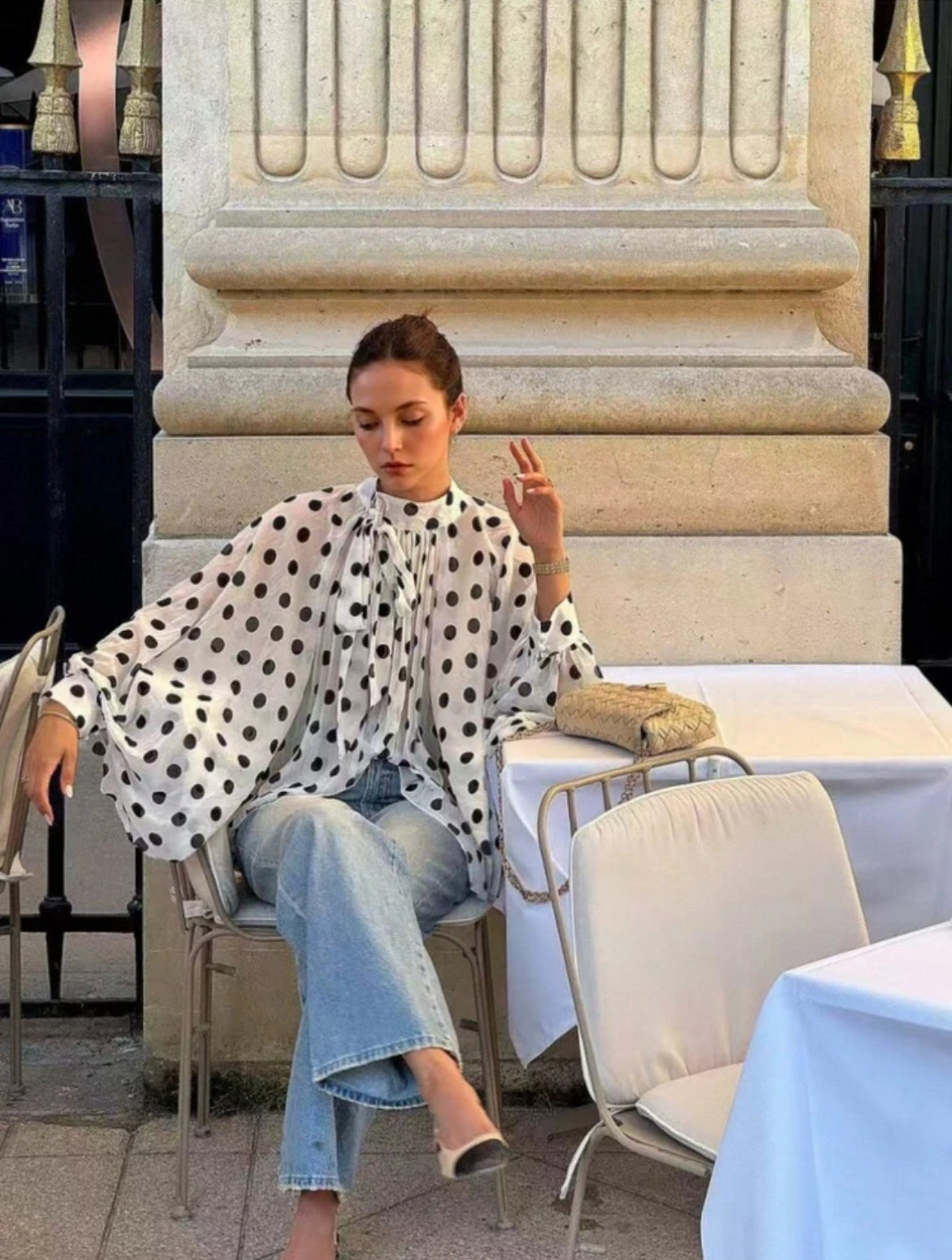 Polka Dot Chiffon Sheer Top