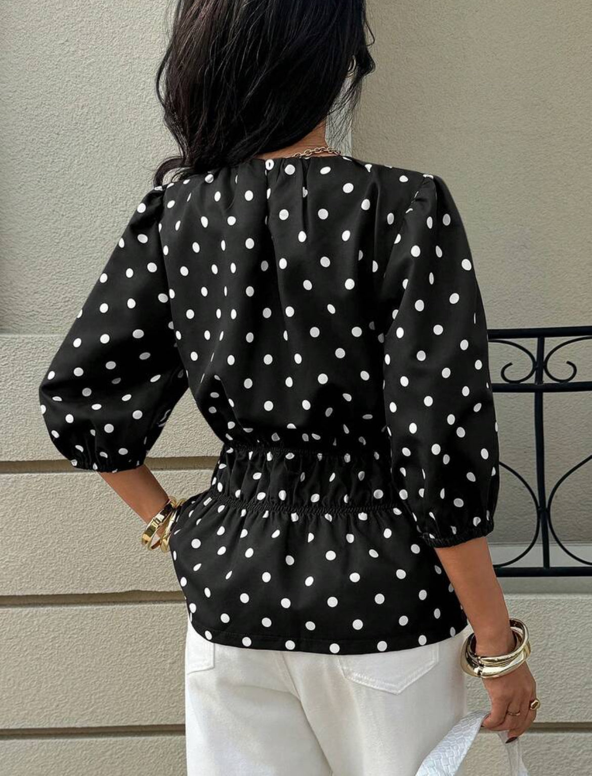Polka Dot Petal Sleeve Top