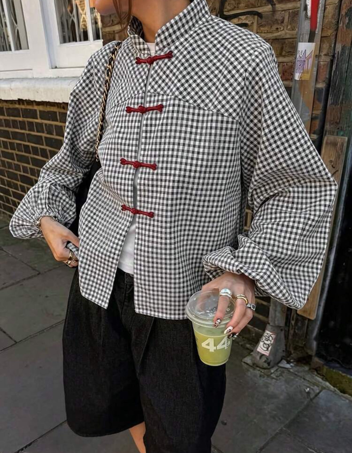 Plaid Chinese Top