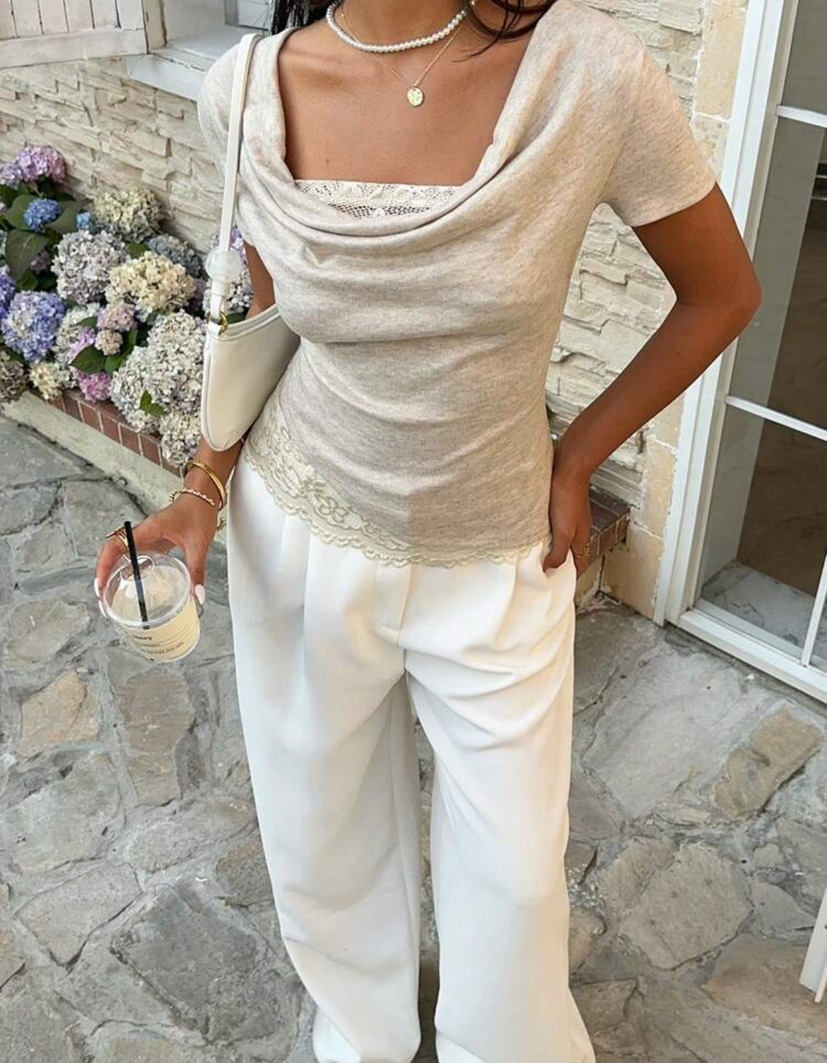 French Style Draped Lace Blouse