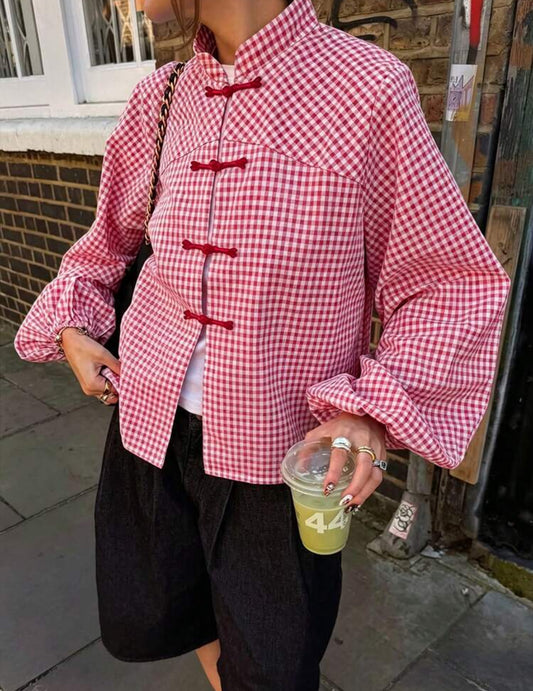 Plaid Chinese Top