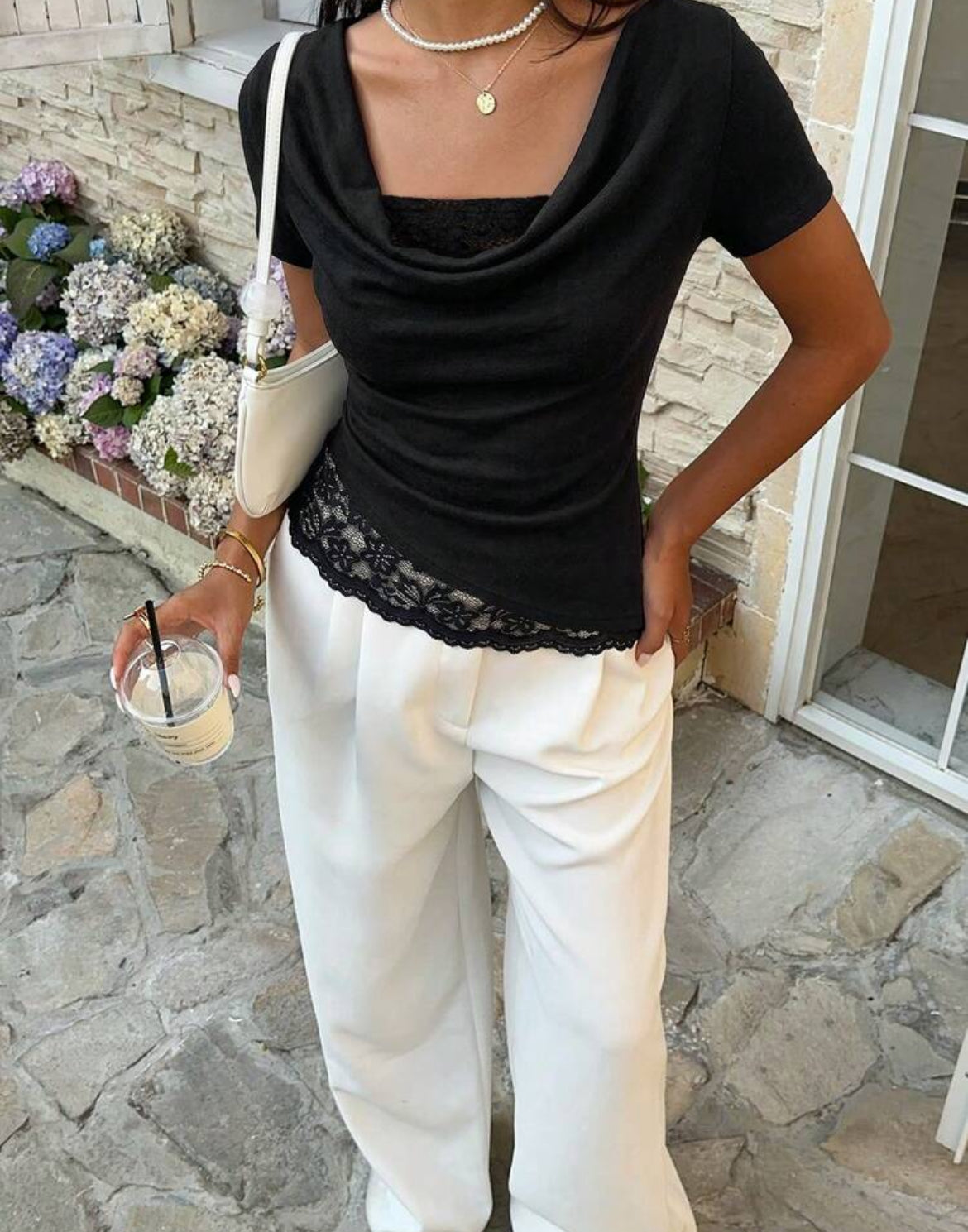 French Style Draped Lace Blouse
