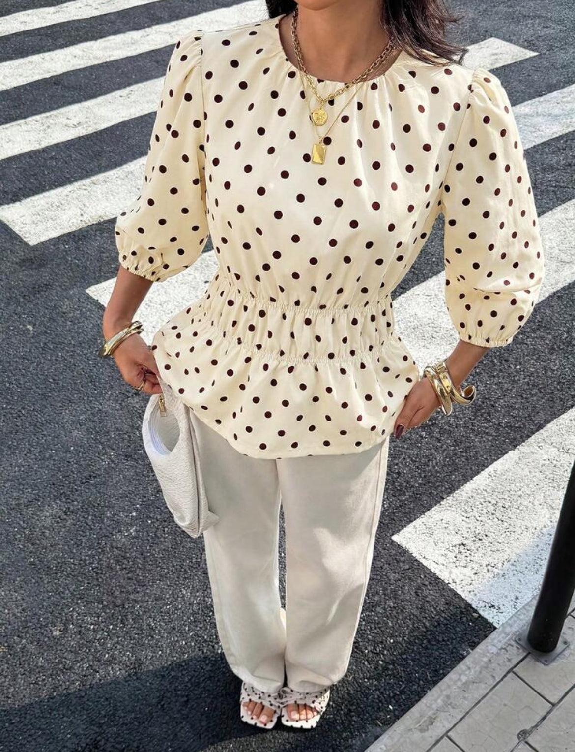 Polka Dot Petal Sleeve Top