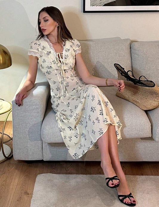French V neck Dress
