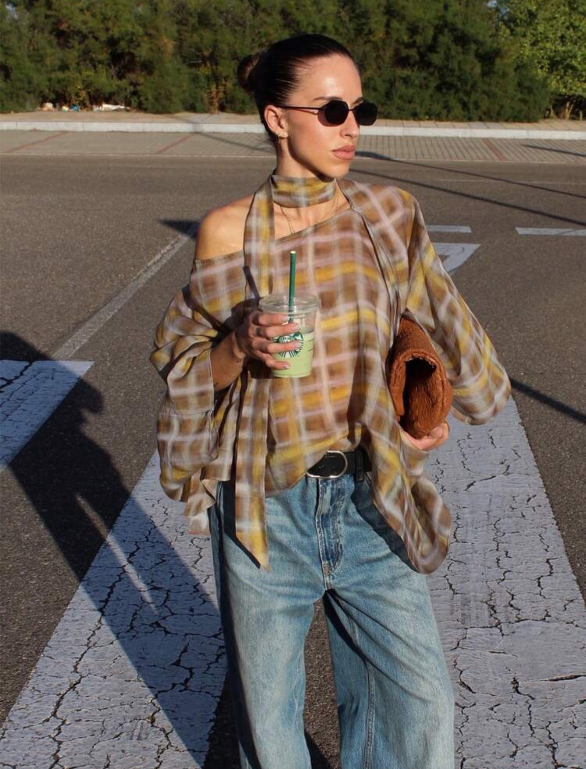 Plaid Off Shoulder Top