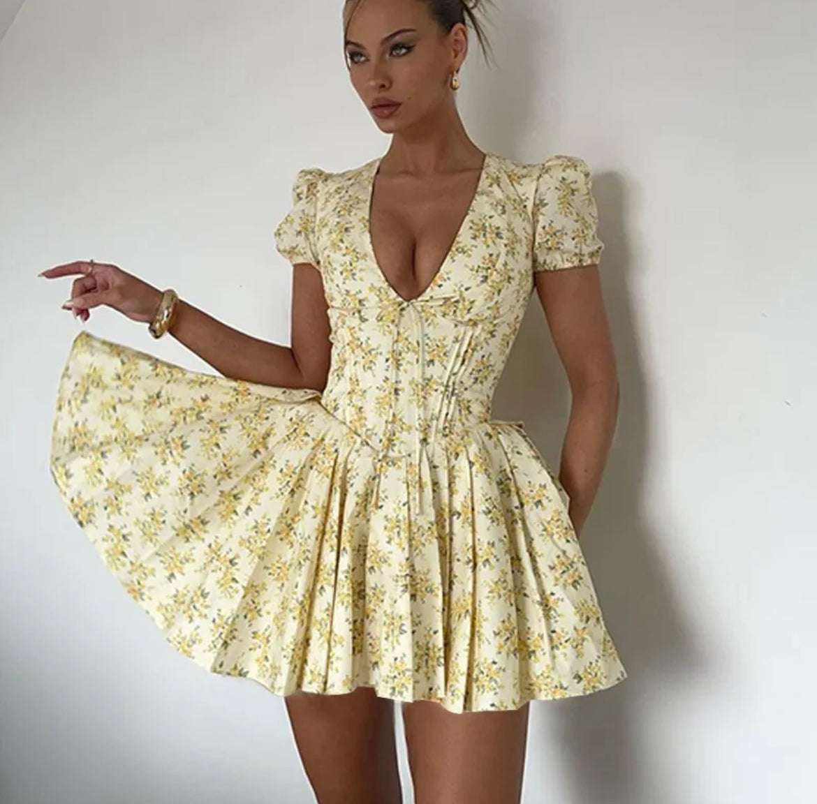V neck floral dress