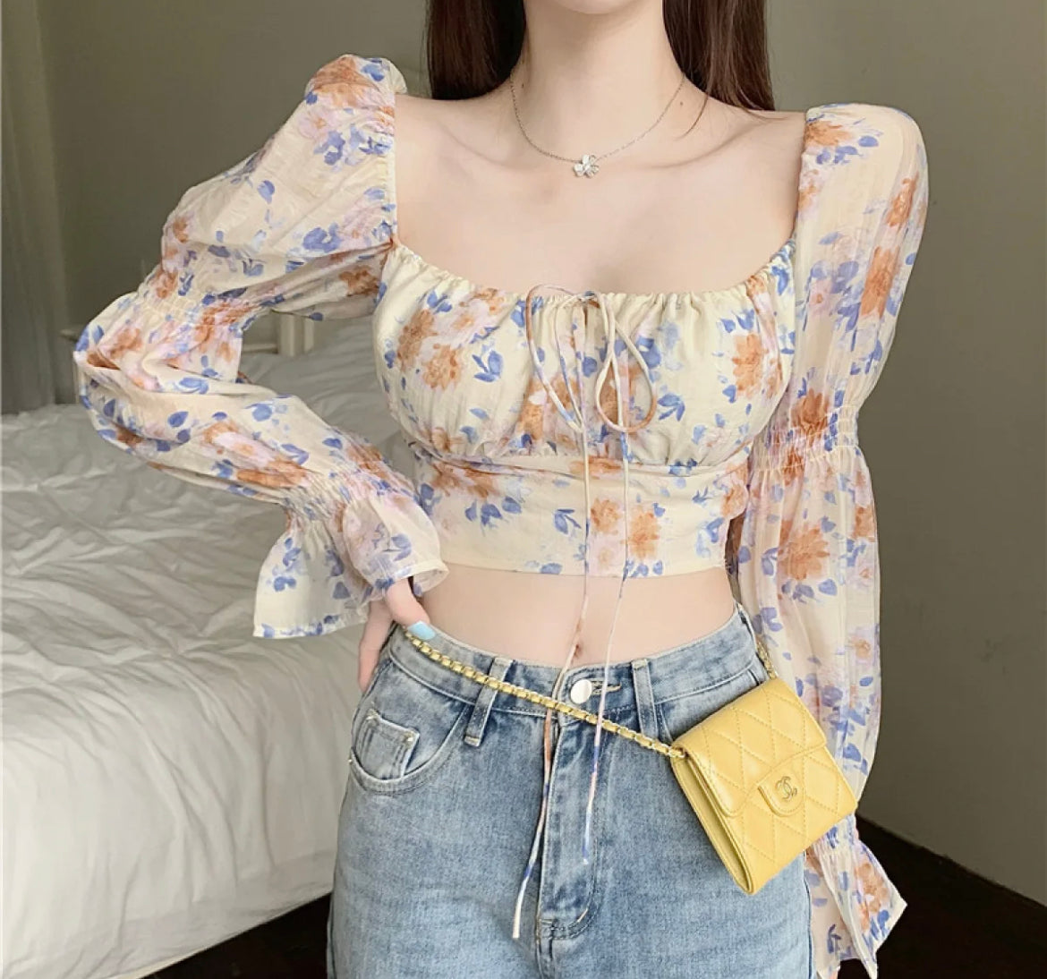 Floral Puff Sleeves Top