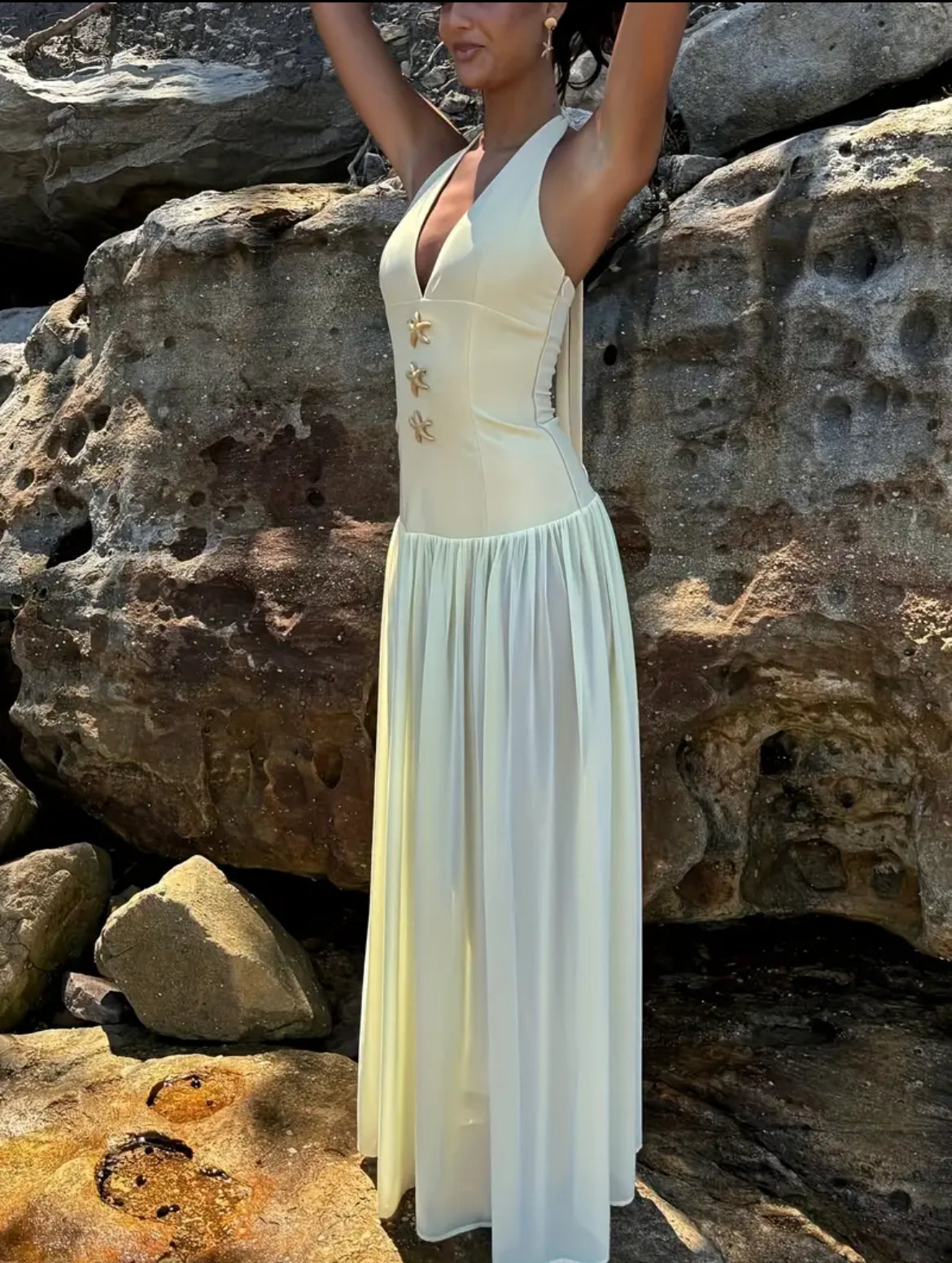 Golden Halter Neck Dress
