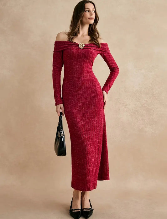 Elegant off shoulder knit Dress