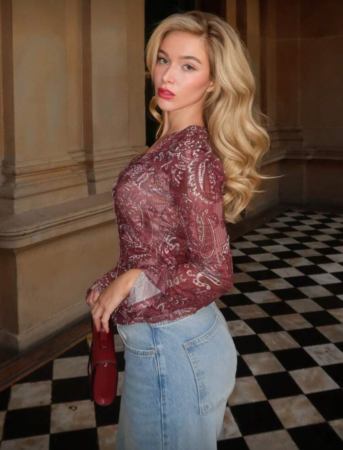 Mesh floral button down
